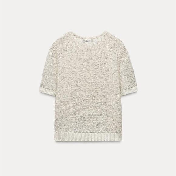Zara Silver SEQUIN KNIT TOP Size Medium - Picture 4 of 8